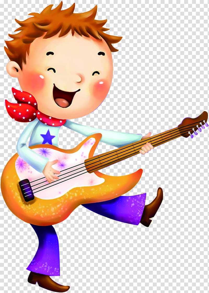 cartoon playing guitar little boy illustrator transparent background PNG clipart