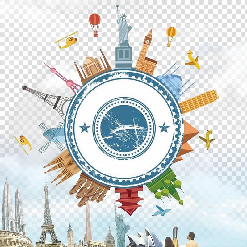 famous landmarks little planet illustration, Travel Icon, Education topics to study abroad transparent background PNG clipart