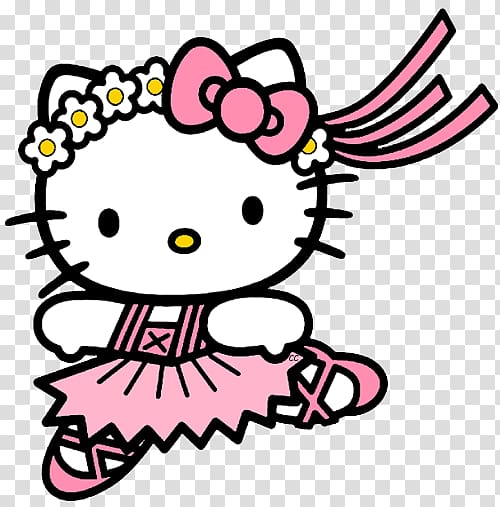 Hello Kitty illustration, Hello Kitty Coloring book Ballet Dancer Ballet shoe, Cat Angel transparent background PNG clipart