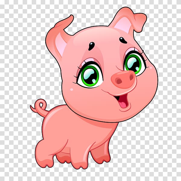 pink piglet illustration, Domestic pig, cartoon hand painted cute little pig transparent background PNG clipart