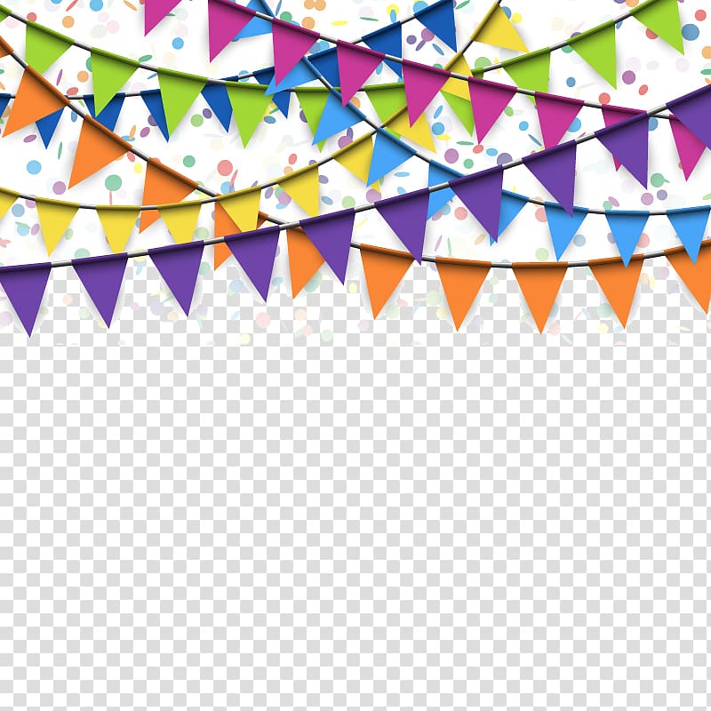 multicolored buntings, Flag Confetti Banner, Flags hanging festive atmosphere transparent background PNG clipart