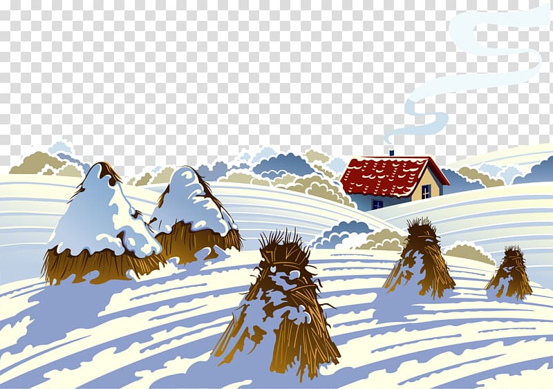 Snow Landscape Winter Illustration, Hand-painted winter snow transparent background PNG clipart
