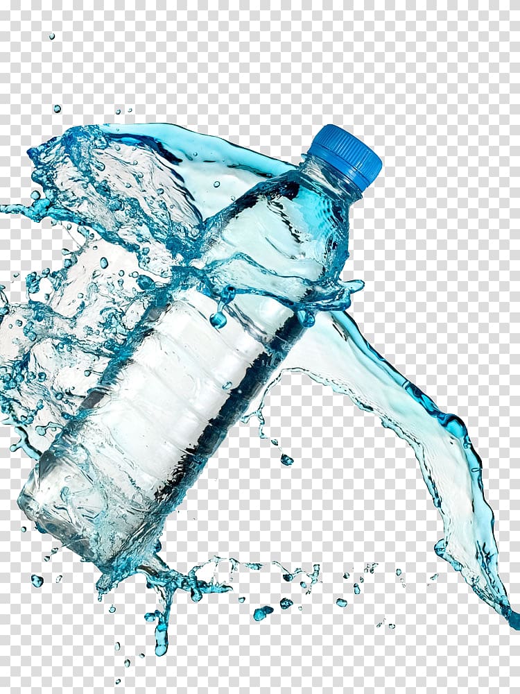 clear water bottle with water splash , mineral water transparent background PNG clipart