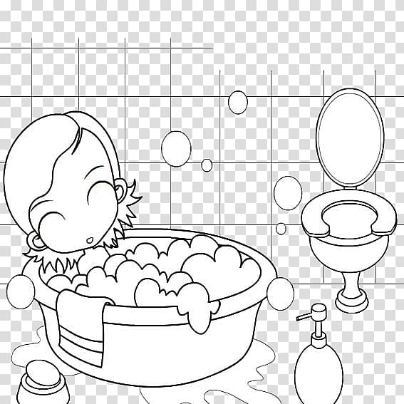 taking bath clipart black and white