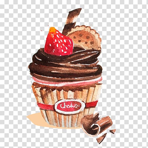 chocolate cupcake illustration, Cupcake Chocolate cake Birthday cake Candy, Vintage Chocolate transparent background PNG clipart