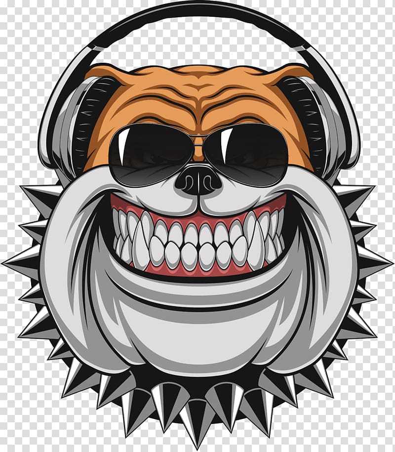 English bulldog wearing headset animated , Bulldog illustration Illustration, Laughing dog wearing headphones transparent background PNG clipart