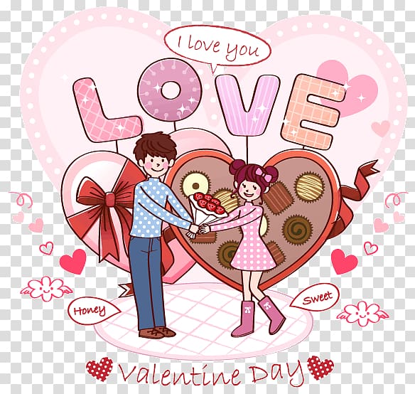 man and woman illustration with valentine's day text overlay, Love illustration transparent background PNG clipart