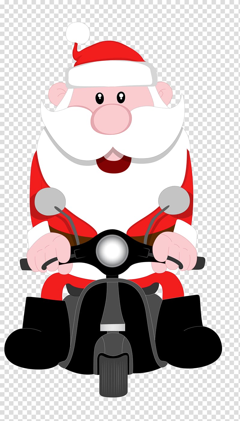 Santa Claus Cartoon Motorcycle Illustration, Santa Claus riding a motorcycle transparent background PNG clipart