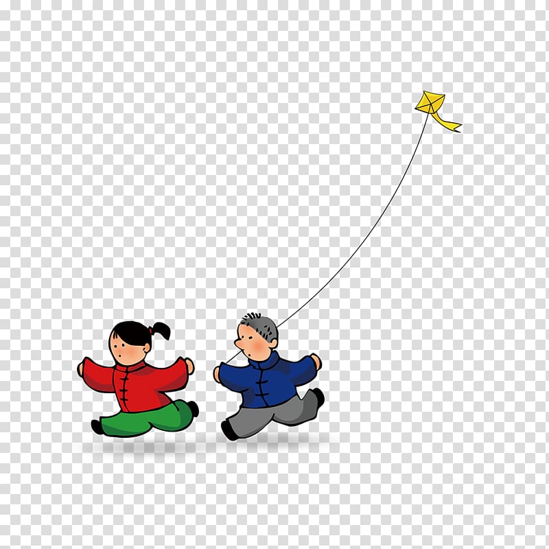 Child Cartoon, Hand-painted cartoon children flying kites transparent background PNG clipart