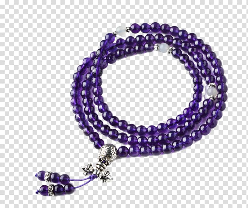 Amethyst Bracelet Taobao Buddhist prayer beads Quartz, Donghai Crystal family of dark purple beads 108 transparent background PNG clipart