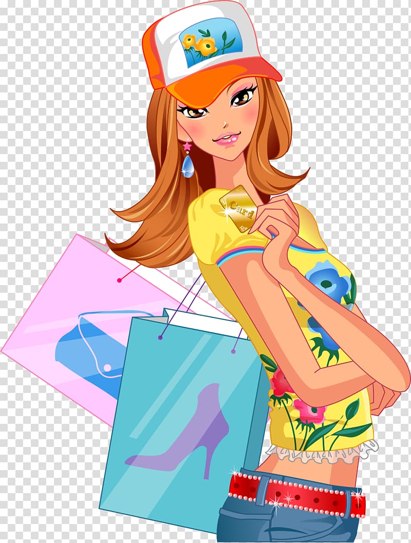 woman holding credit card and shopping bags , Shopping Illustration, Shopping girl transparent background PNG clipart