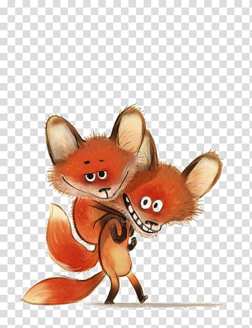 two foxes , Red fox Cartoon Drawing Illustration, fox transparent background PNG clipart