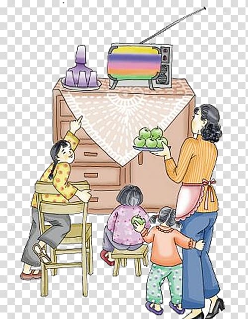 Television Illustration, 80 years a family watching TV transparent background PNG clipart