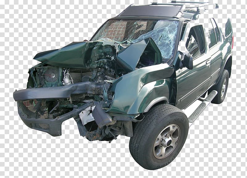 wrecked green Nissan Xterra SUV, Car Traffic collision, Car crash transparent background PNG clipart