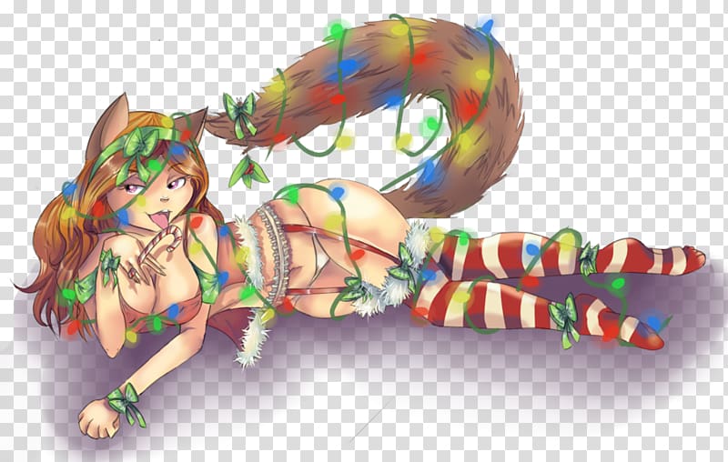 Catgirl Christmas tree Anime, Cat transparent background PNG clipart