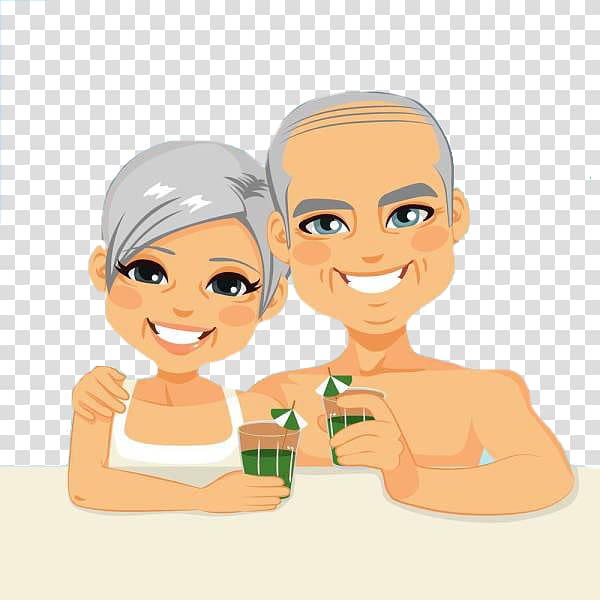 Old age Cartoon Illustration, Middle, aged couple transparent background PNG clipart
