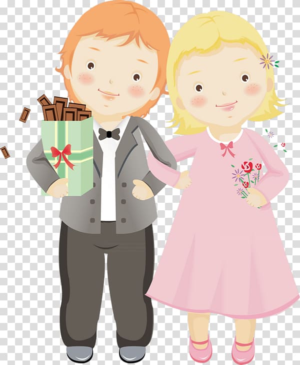 Cartoon Illustration, Happy lovers transparent background PNG clipart