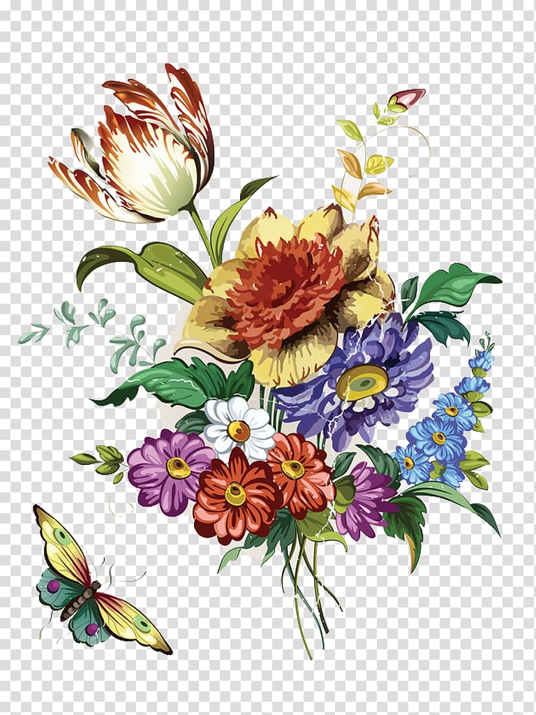 retro fashion hand-painted floral patterns transparent background PNG clipart