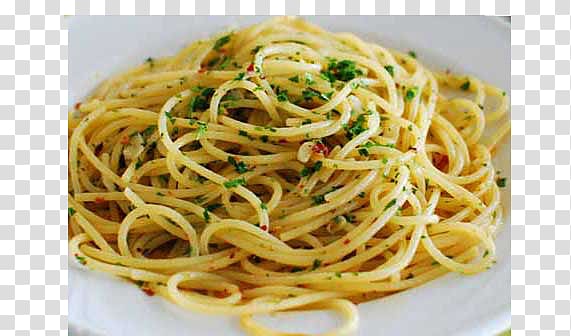 Spaghetti aglio e olio Pasta Italian cuisine Peperoncino, olive oil transparent background PNG clipart