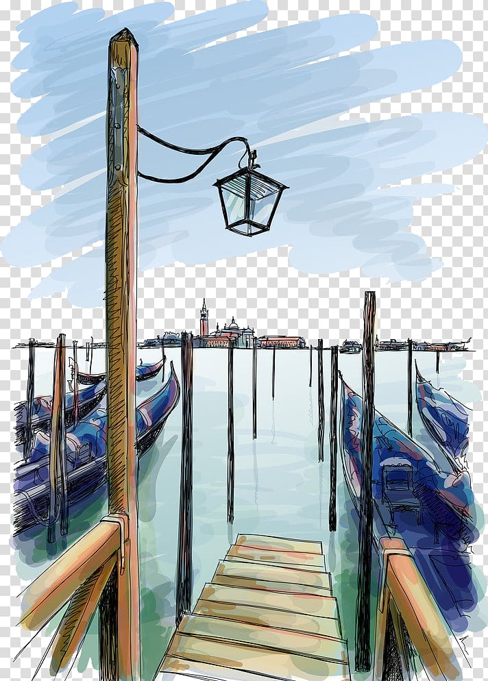 Piazza San Marco San Giorgio Maggiore Drawing Illustration, Hand-painted seaside scenery transparent background PNG clipart