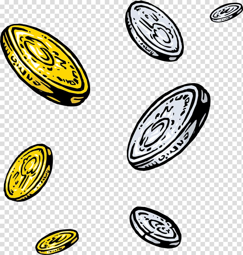 Silver coin Gold, Scattered gold silver coins transparent background PNG clipart