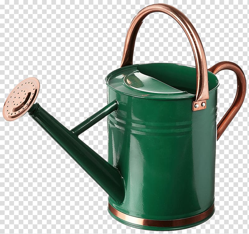 green watering can, Green Watering Can With Copper Details transparent background PNG clipart