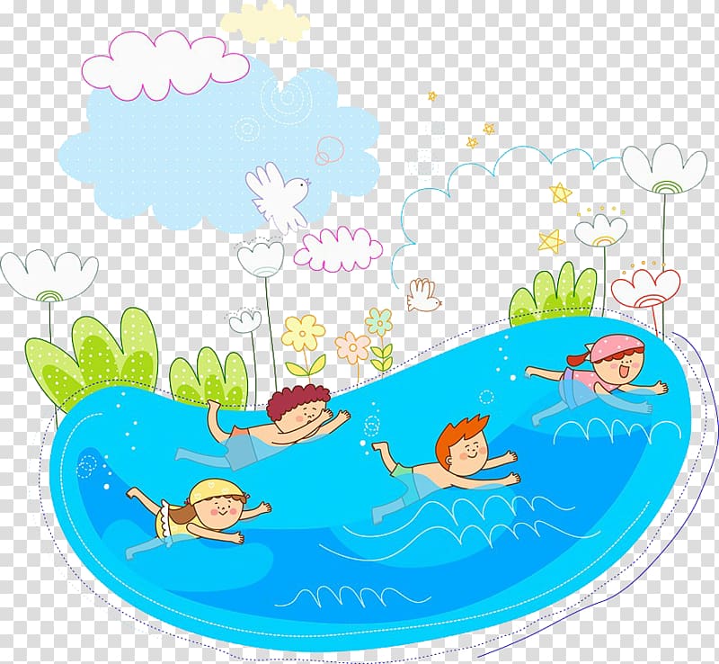 Swimming Child Cartoon Illustration, The children are swimming transparent background PNG clipart