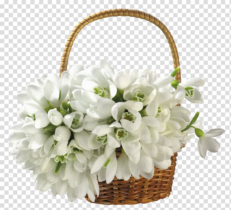 white flowers, Basket Flowerpot White , Bouquet of white material transparent background PNG clipart