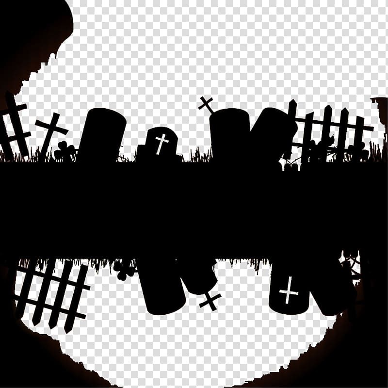 Halloween illustration , Cemetery black and white transparent background PNG clipart