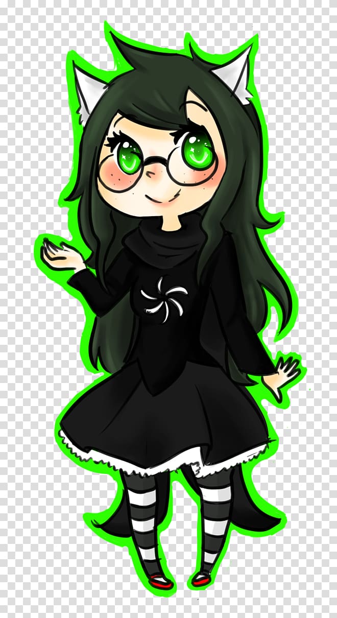 Illustration Green Legendary creature Black hair, Chibi witch transparent background PNG clipart