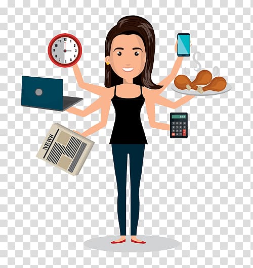 Human multitasking Cartoon , woman transparent background PNG clipart