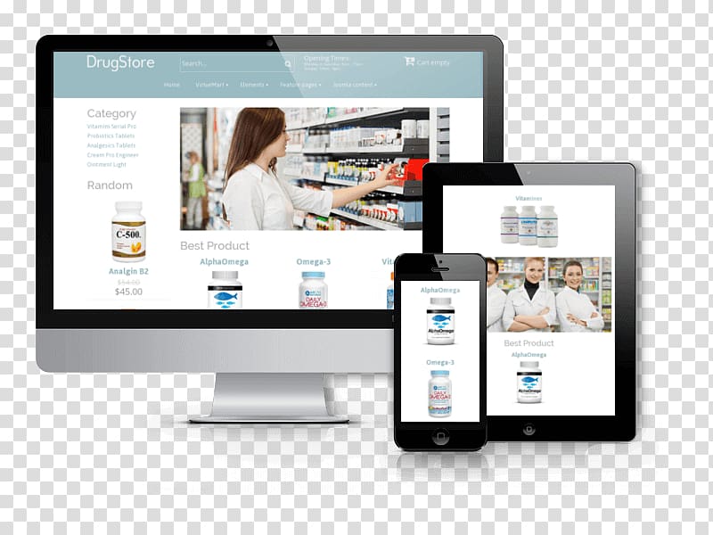 Responsive web design Web template system VirtueMart Joomla, drug store transparent background PNG clipart