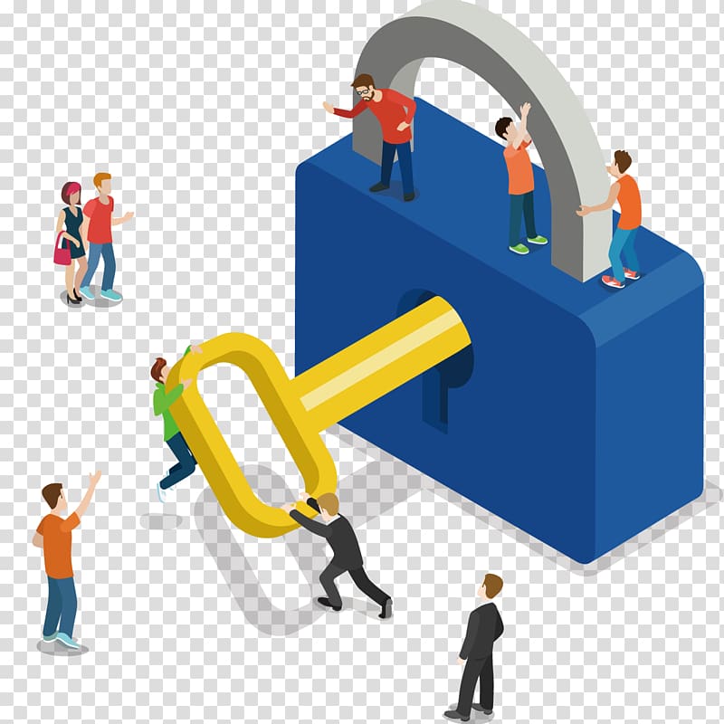 men unlocking padlock illustration, Information technology Business Data, Locks Business Team transparent background PNG clipart