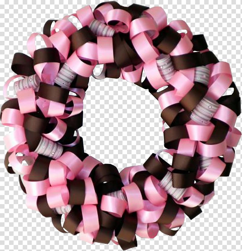 Wreath Pink Brown ribbon Flower, Ribbon ring transparent background PNG clipart