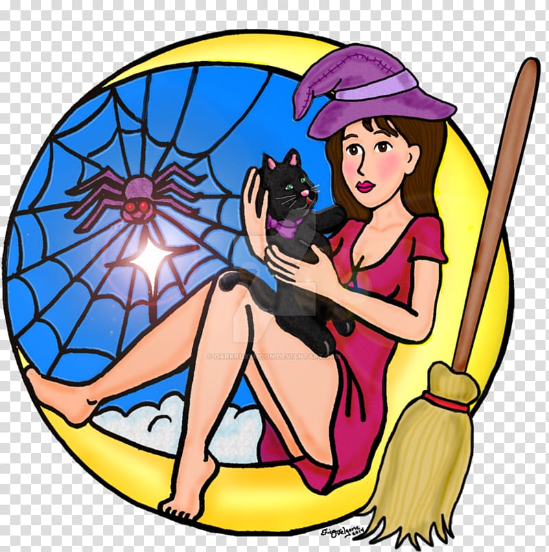 Along Came a Spider Illustration Human behavior Cartoon, witch cat transparent background PNG clipart