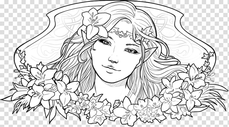 Line art Elf Drawing Fairy, Lineart transparent background PNG clipart