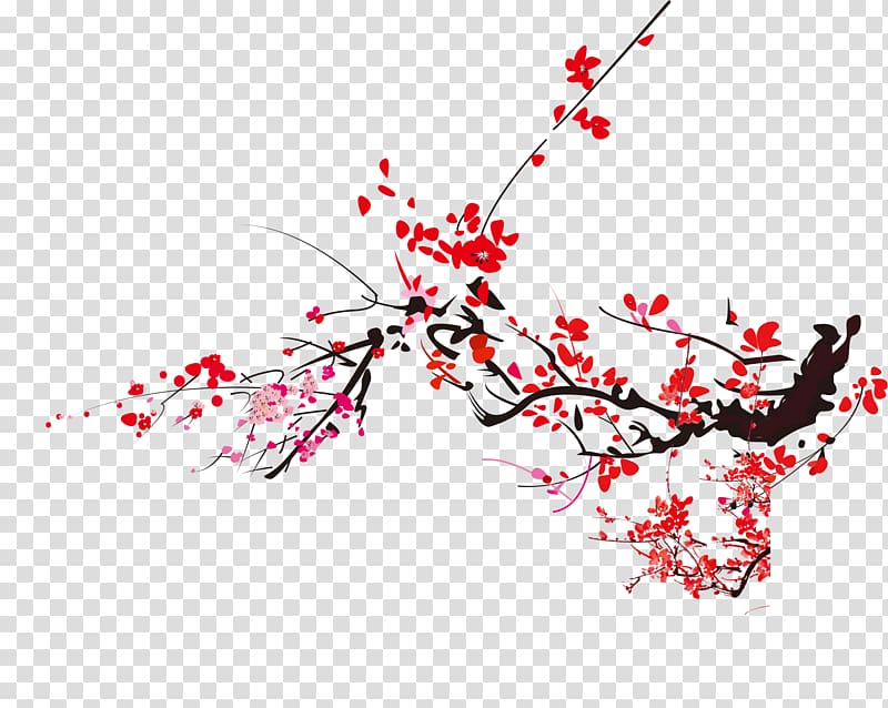 Plum blossom Ink wash painting Chinoiserie, Vintage Ink plum blossoms background transparent background PNG clipart