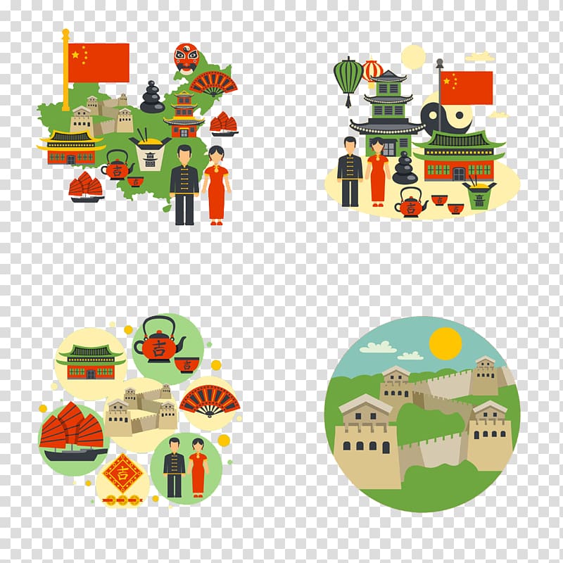 China Illustration, Great Wall of China flag material transparent background PNG clipart