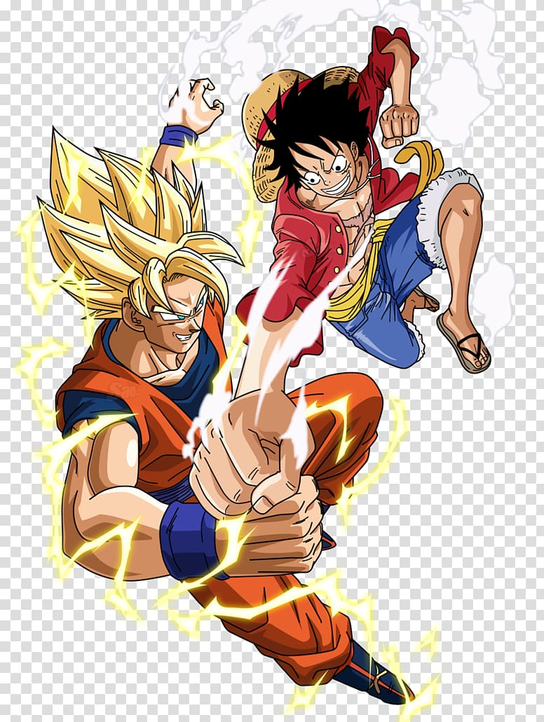 Monkey D. Luffy and Son Goku , Goku Monkey D. Luffy Vegeta Usopp T-shirt, LUFFY transparent background PNG clipart