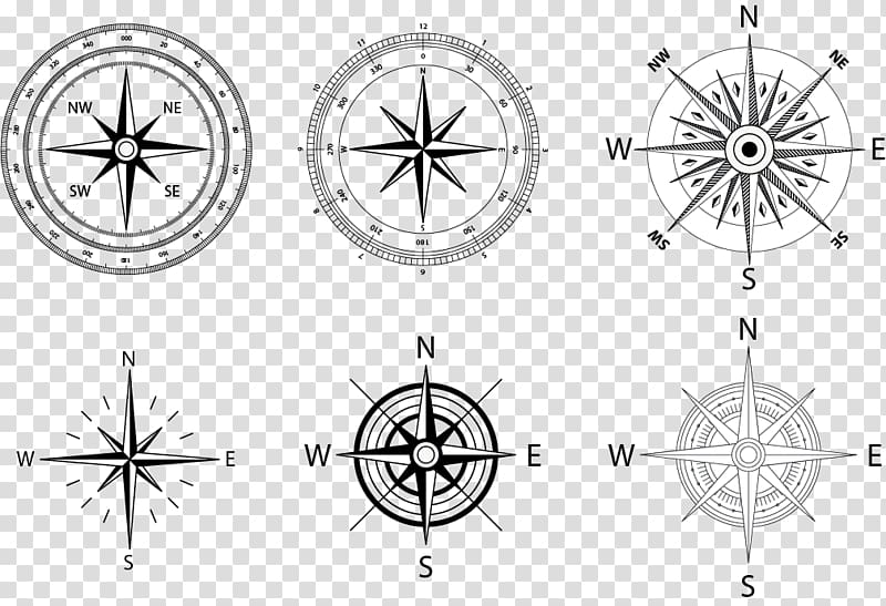 Black Compass Rose, compass star, Wind Roses illustration.