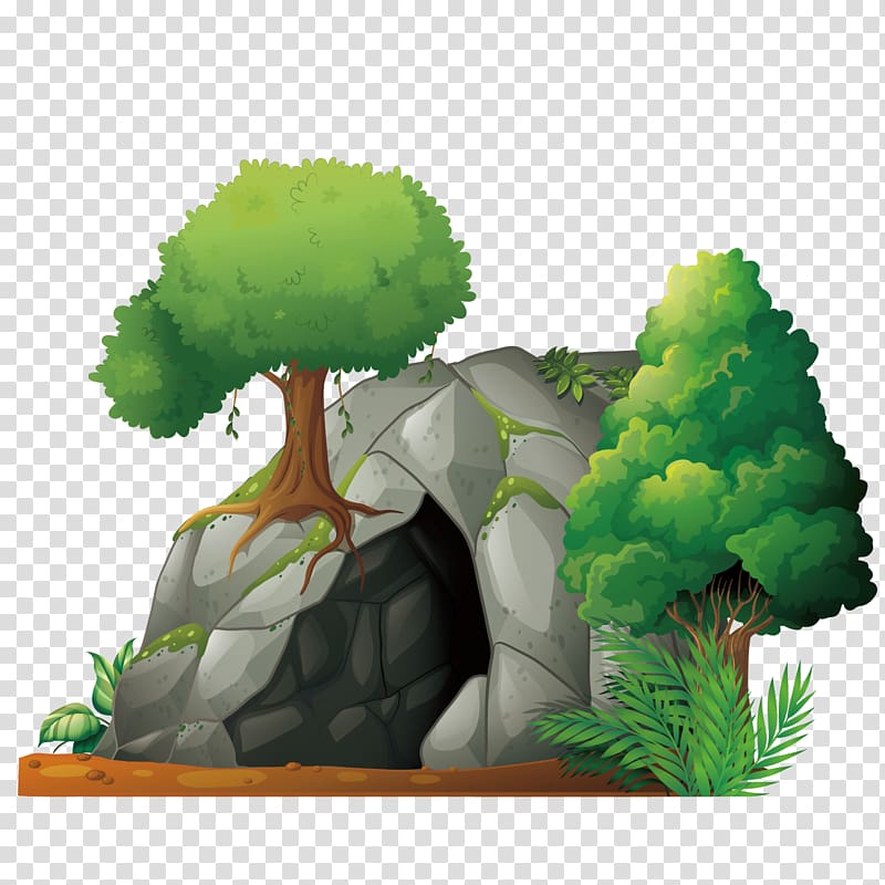 cave with trees illustration, Euclidean Caveman Illustration, original cave transparent background PNG clipart