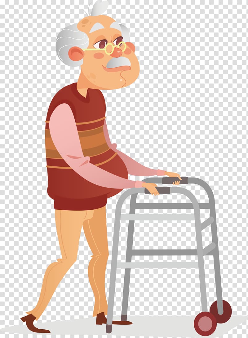 grandpa , Disability Wheelchair Crutch Illustration, An old man trained for walking transparent background PNG clipart