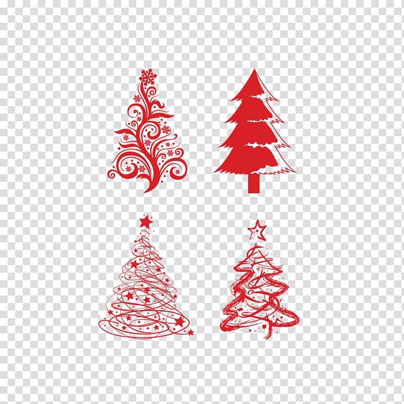 Red Christmas tree painted transparent background PNG clipart