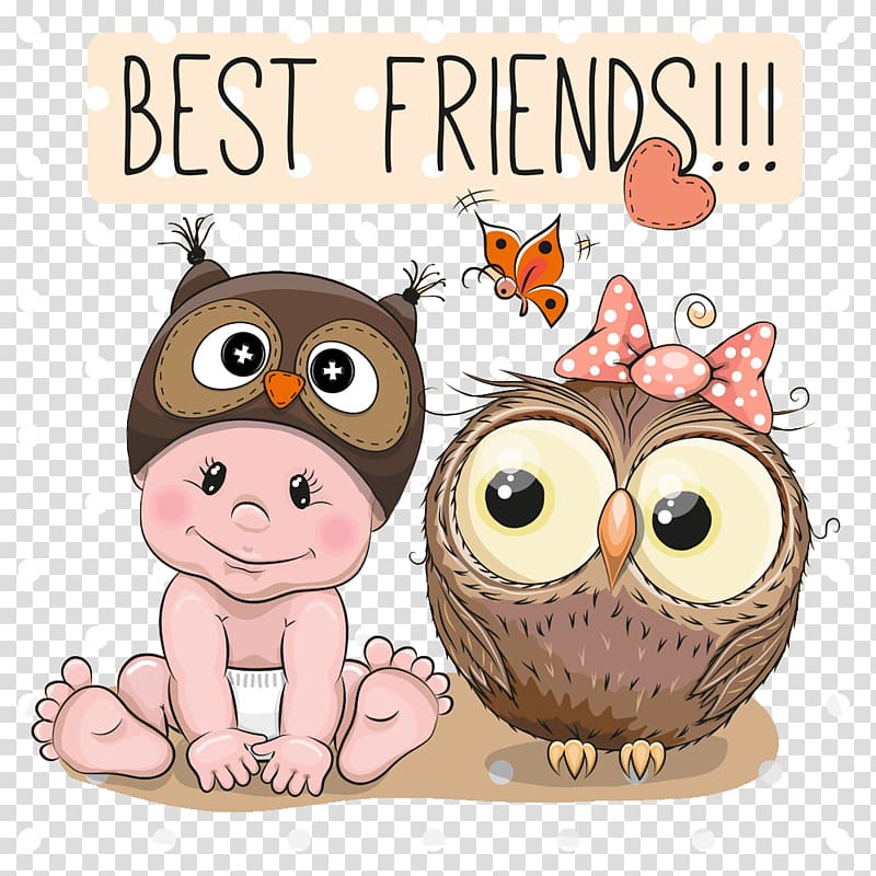 baby and owl illustration, Owl Cartoon Infant , Cartoon Owl and Baby transparent background PNG clipart