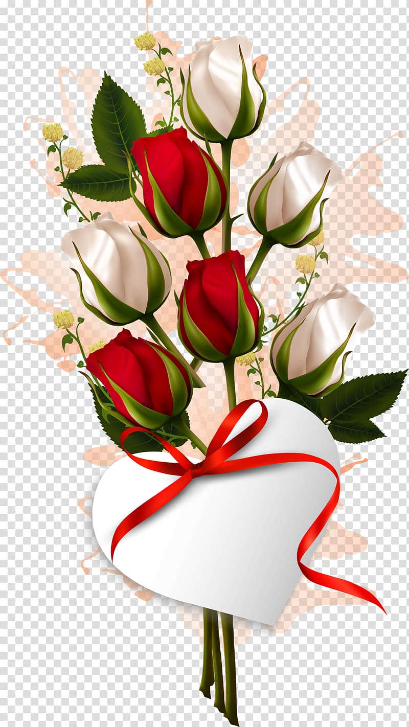 white and red rose illustration, Flower bouquet Valentines Day Rose , Rose transparent background PNG clipart