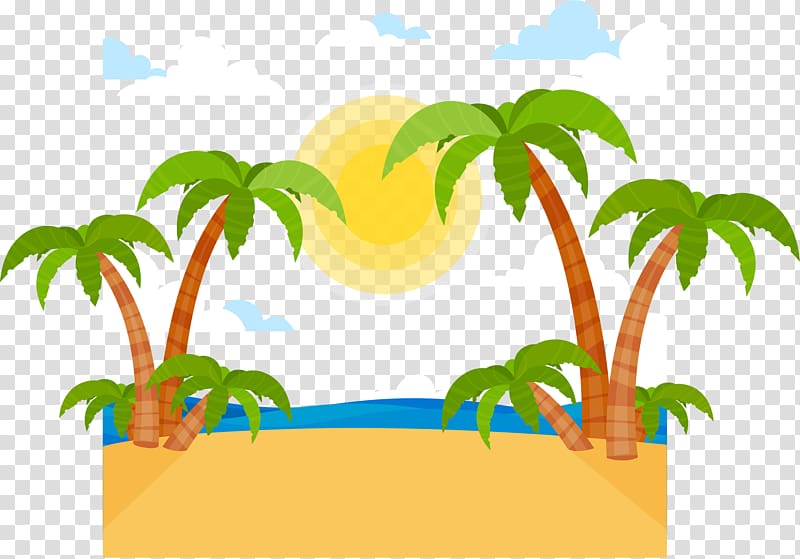 coconut trees near ocean illustration, Euclidean Arecaceae Beach Tropics, Summer beach beach transparent background PNG clipart