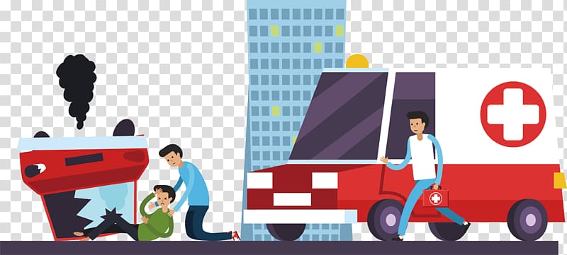 ambulance near wrecked red vehicle illustration, Traffic collision Accident Euclidean Icon, painted car accident comics transparent background PNG clipart