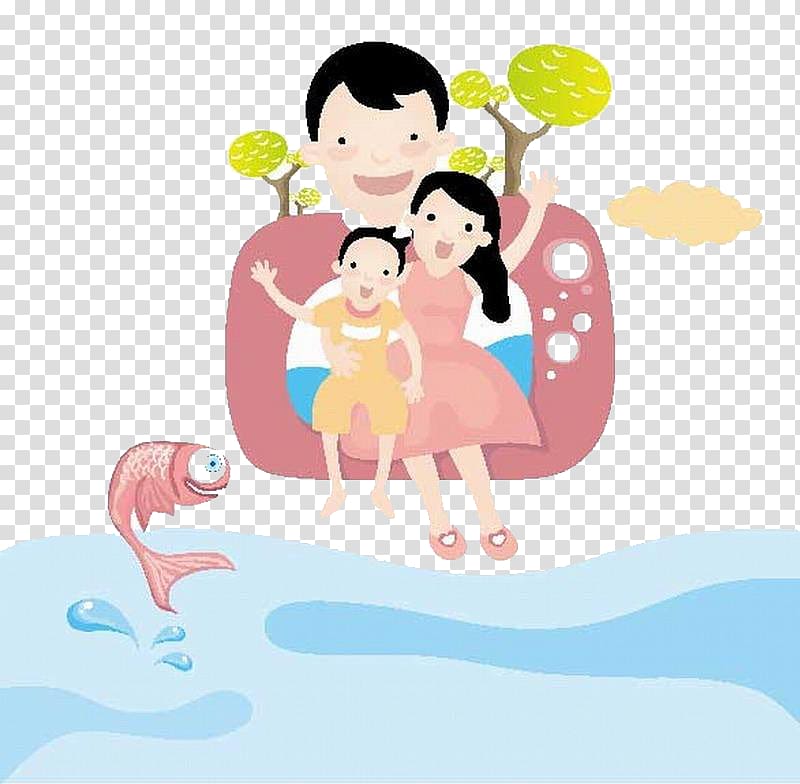 Cartoon Family, Creative cartoon seaside child pattern transparent background PNG clipart