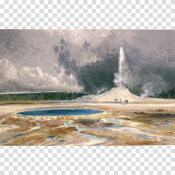 Watercolor painting Yellowstone Caldera Castle Geyser Tower Falls at Yellowstone, painting transparent background PNG clipart