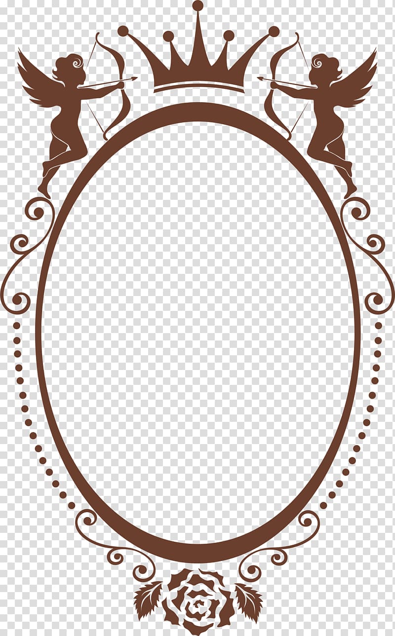 brown cherubin frame, Valentine\'s Day Qixi Festival Icon, Coffee crown frame transparent background PNG clipart